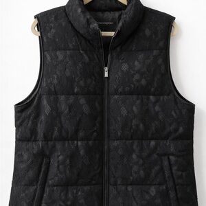 Banana Republic Black Lace Overlay Quilted Puffer Vest XL